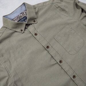 Rue Saint-Patrick Sz M Men's Casual Shirt Olive Green Flip Cuffs Cotton Blend